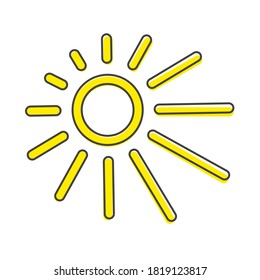 Sun Vector Icon. A symbol of the sky, good weather cartoon style on white isolated background.