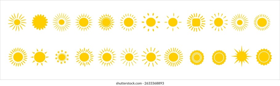 Sun vector icon. Sun icon. Yellow and black Sun rays vector icon. Sunshine. Sunrise