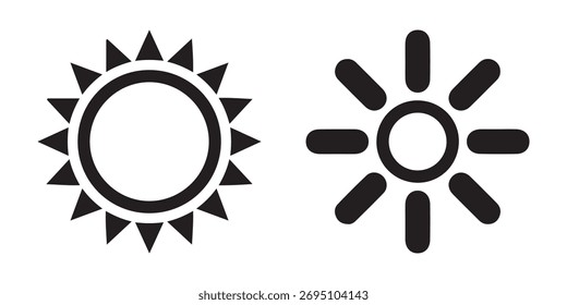Iconos del vector del sol. Colección de icono de sol. Ilustración vectorial sobre fondo blanco.