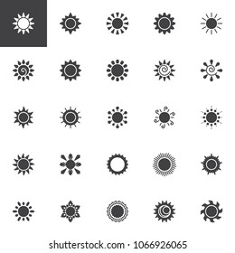 Sun vector icons set, modern solid symbol collection, filled style pictogram pack. Signs, logo illustration. Set includes icons as sunbeams, sunrise, sunset, solar, star, sunshine, sunburst, summer