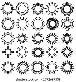 Conjunto de iconos vectoriales de Sun. Colección de signos de ilustración de verano. símbolo de calor. logotipo de recreación. marca de playa.
