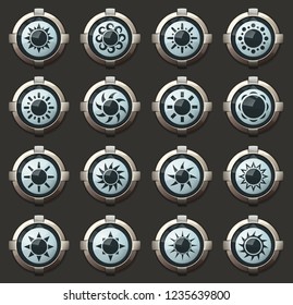 Sun vector icons in the stylish round buttons for mobile applications and web