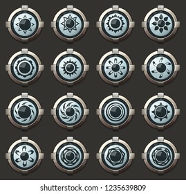 Sun vector icons in the stylish round buttons for mobile applications and web