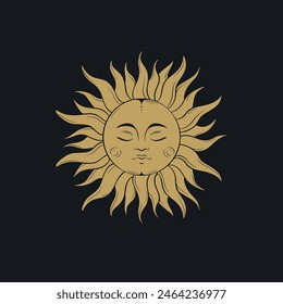 Sun vector illustration. Celestial poster design. Boho print. Esoteric decorative element. 