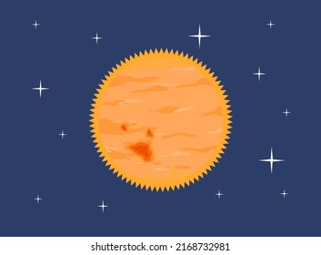 Sun Vector Illustration with Dark Starry Night Sky in Space with Sunspot and Ray for Astronomy Solar Astrophysics Science or Graphic Element Education