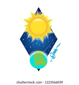 Sun. Vector illustration in flat style isolated on white background.