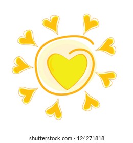 sun vector illustration with heart on white background