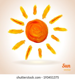 Sun. Vector Illustration. Imitation Of Child's Drawing. School Theme.