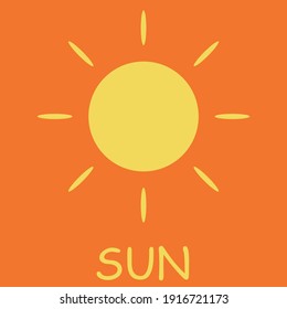 ilustración del vector del sol sobre el fondo naranja para la educación del bebé