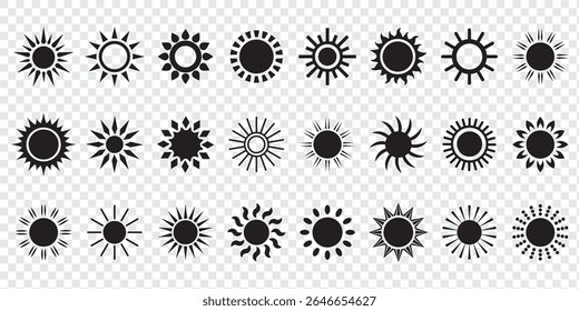Sun vector illustration set in yellow color. Sun icon set. Yellow sun icons. Sunset icon collection. Yellow sun star icons. Solar energy. Vector illustration