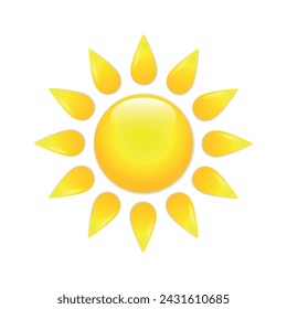 Sun vector illustration. Stylized glass element on white background. Best for seamless patterns, polygraphy, logo creating, mobile apps and web design.