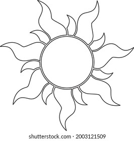 Sun vector illustration. Summer sunshine. Black and white. White background. Line drawing.