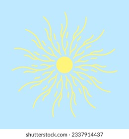 Sun. Vector illustration of sunbeams on a blue background.