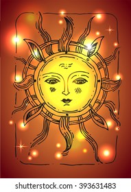 Sun. Vector illustration in vintage engraving style.