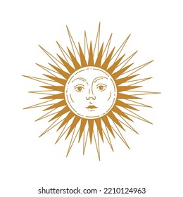 Sun vector linear illustration. Hand drawn celestial illustrations. Design elements for decoration in modern style. magical drawings. Vector modern print.