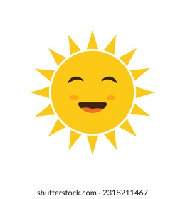 The sun. Vector positive illustration of a yellow smiling sun with joyful emotions, with beautiful rays. Icon. Cartoon children s vector image.