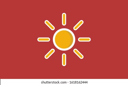 Sun vector in red background. This sun vector has eight sun flame. This sun consists of an inner suns, suns flame and suns shadow.