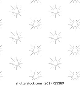 Sun vector seamless pattern. Graphic line ink design for textile, fabric, decor, paper. Cute retro repeat tile Banner, poster, wrapping paper, sticker, print, modern textile design.
