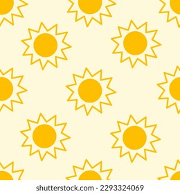 Sun vector seamless pattern. Simple summer endless background with repeat vector illustration of yellow sun. Minimal nature backdrop