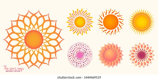 
Sun of vector set. Yellow sun icon set isolated on white background. Modern simple flat sunlight, sun rays, sign. Simple geometric shapes. Trendy vector summer symbol for website design, mobile app. 