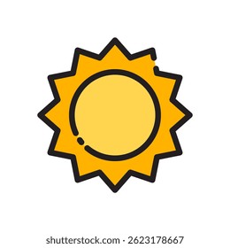 Vector solar para energía solar y luz natural. Ilustración de luz solar brillante. Concepto de fuente renovable y recursos ambientales. Icono de línea llena