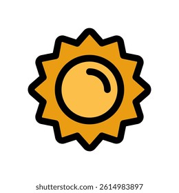 Sun Vector for Weather and Seasonal Light. Bright sun illustration, autumn warmth concept, clear sky design. Filled Line Icon