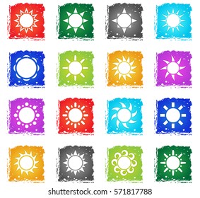 sun vector web icons in grunge style for user interface design