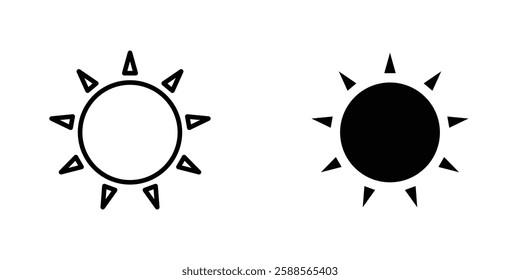 Sun vectors icons set in filled and strokes on white background
