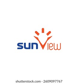  "Sun View" featuring a bold, clean, and vibrant aesthetic. The word "sun" is rendered in a sleek blue lowercase sans-serif font, while "view" is styled in bright orange with a custom "V" that forms a