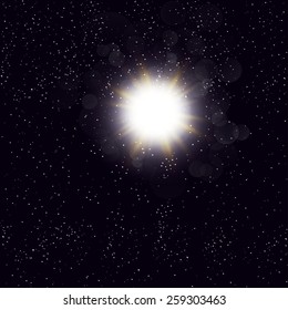 Sun view from the galaxy space, vector illustration background