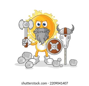 the sun viking with an ax illustration. character vector