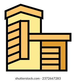 Sun villa icon outline vector. Home cottage. Real estate color flat