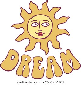 Sun vintage groovy tattoo design