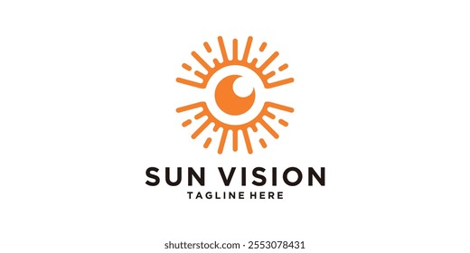 design do logotipo da sun vision, combinação de sol e olho, óptica, luz, lente, símbolo, ícone, ideia, criativo.