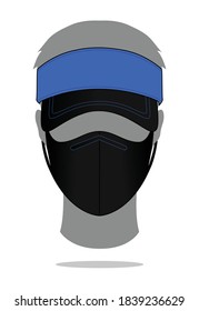 Sun Visor Cap Design Blue/Black & Black Anti-Dust Face Mask Fabric Vector.