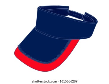 Sun Visor Cap Design Vector With Navy/Red Colors And Brim Ripped.