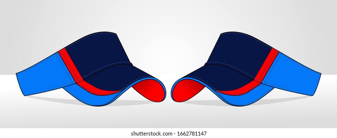 Sun Visor Cap Design Vector With Navy/Red/Blue Colors.