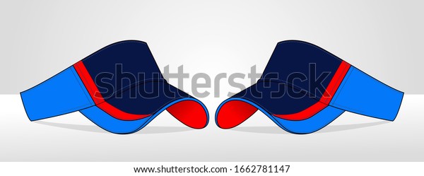 Sun
Visor Cap Design Vector With Navy/Red/Blue
Colors.