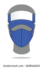 Sun Visor Cap Design White/Blue & Blue Anti-Dust Face Mask Fabric Vector.