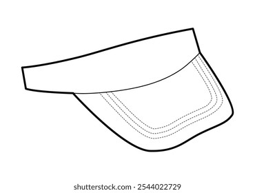 Sun Visor cap with peak. Summer Head Fashion accessory hat clothing technical illustration. Vector headgear for Men, women, unisex style, flat template CAD mockup sketch outline isolated