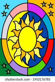 The Sun Wallpaper Comic Design with Stars on Background