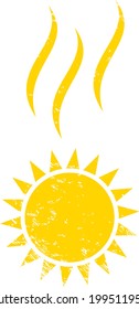 Sun warm icon with grunge effect. Isolated vector sun warm symbol with grunge rubber texture on a white background.
