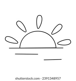 sun warm shine summer clouds sunset dawn line doodle coloring book icon element vector illustration
