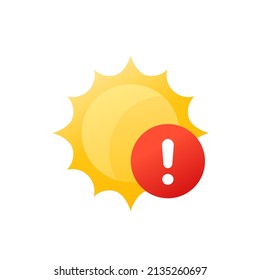 Sun warning icon on white, vector design