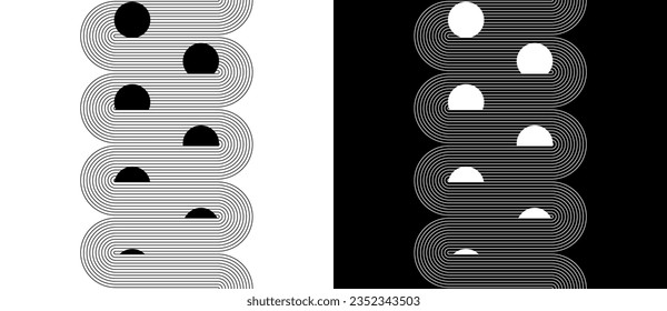Sun and water concept. Abstract art lines background. Black shape on a white background and the same white shape on the black side.