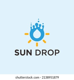 sun water drop logo design vector silhouette illustration