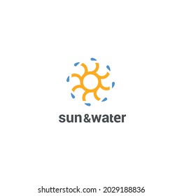 Sun and Water drops simple unique logo icon sign symbol design concept. Vector illustration template