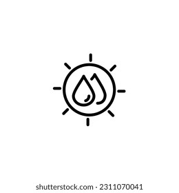 Sun with water energy power. Vector line icon black and white with green eco energy theme