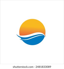 Diseño de logotipo de sol y agua en naranja y azul
