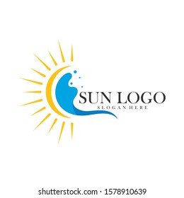 Sun with water logo design vector template, Icon symbol, Illustration